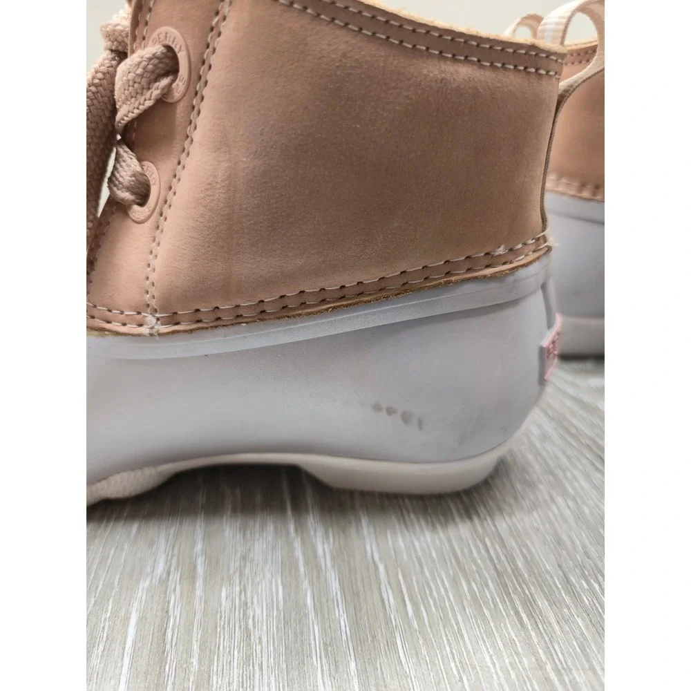 Sperry Saltwater Pearlized Duck Boots Rose Dust Leather Rubber‎ Womens 5.5